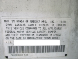 2002 HONDA ACCORD EX WHITE 3.0L VTEC AT A16353